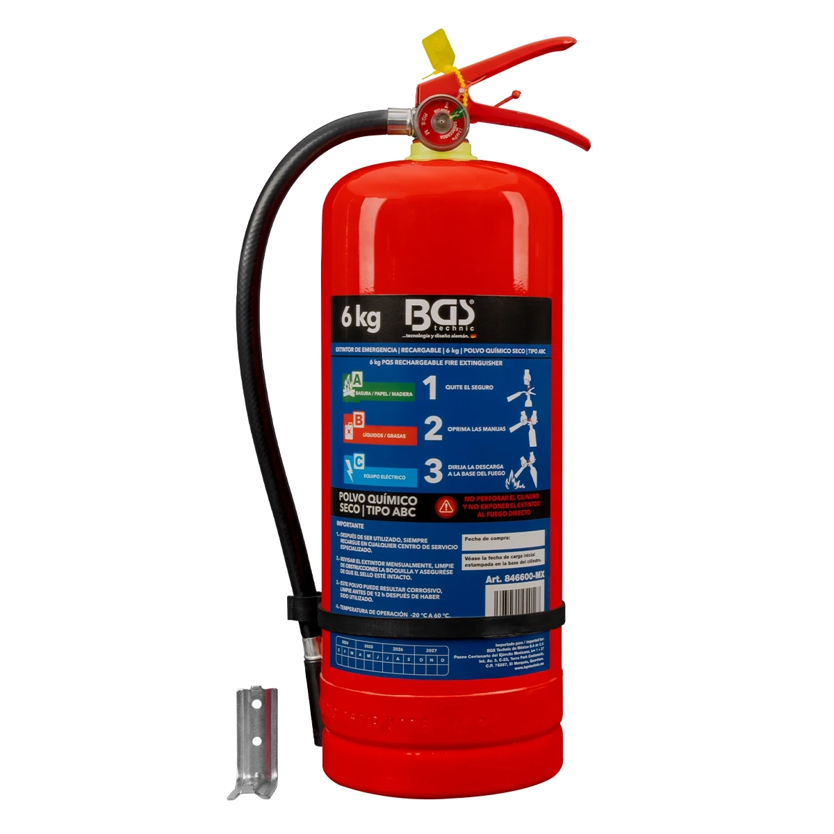 EXTINTOR  DE EMERGENCIA RECARGABLE | 6 KG / 13.5 LB | POLVO QUIMICO ABC